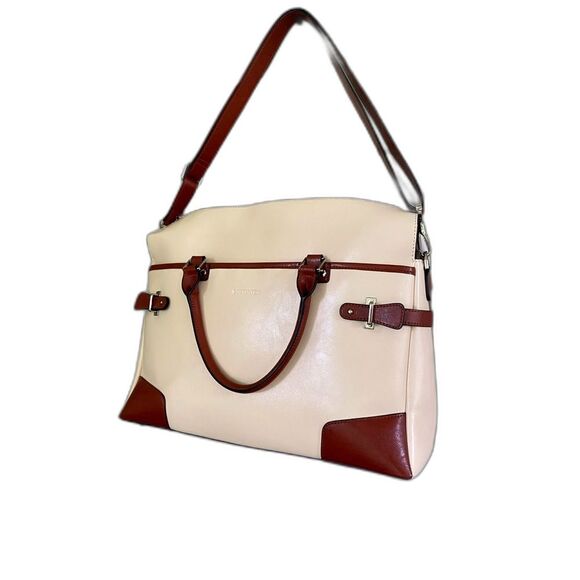 BOSTANTEN leather laptop briefcase purse office shoulder bag cream brown EUC - Picture 1 of 16